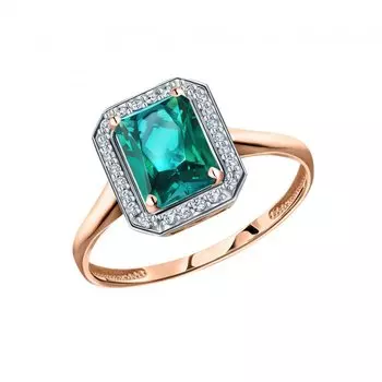 Золотое кольцо с бриллиантами природными и изумрудами выращенными