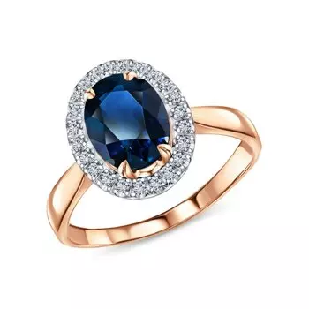 Золотое кольцо с бриллиантами природными и сапфирами природными