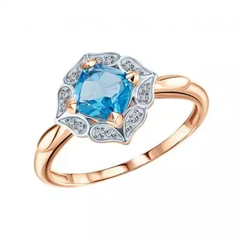 Золотое кольцо с бриллиантами природными и топазами природными