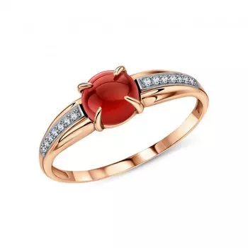 Золотое кольцо с бриллиантами природными и гранатами природными