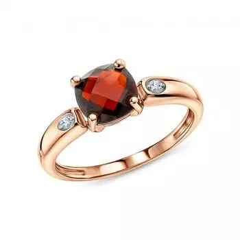 Золотое кольцо с бриллиантами природными и гранатами природными