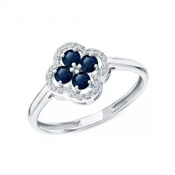 Золотое кольцо с бриллиантами природными и сапфирами природными