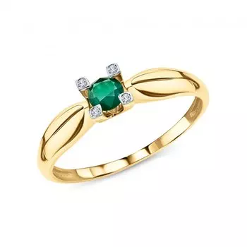 Золотое кольцо с бриллиантами природными и изумрудами природными