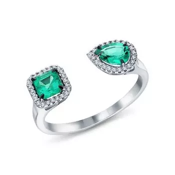 Золотое кольцо с бриллиантами природными и изумрудами выращенными