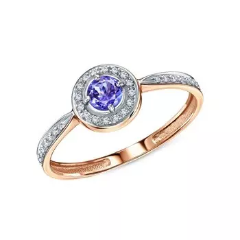 Золотое кольцо с бриллиантами природными и танзанитами природными
