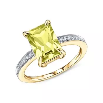 Золотое кольцо с бриллиантами природными и кварцами природными