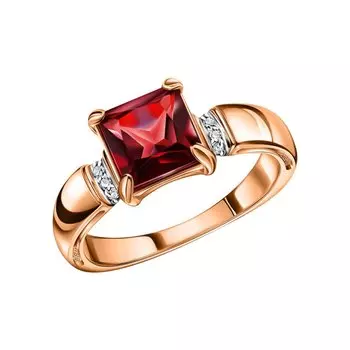 Золотое кольцо с бриллиантами природными и гранатами природными