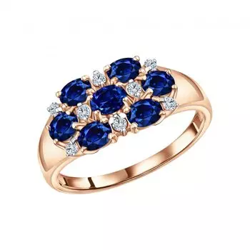 Золотое кольцо с бриллиантами природными и сапфирами природными