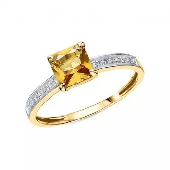 Золотое кольцо с бриллиантами природными и цитринами природными
