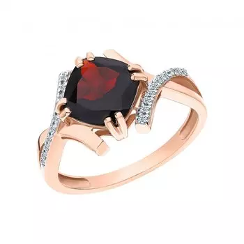 Золотое кольцо с бриллиантами природными и гранатами природными