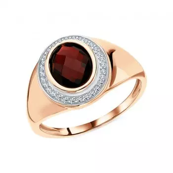 Золотое кольцо с бриллиантами природными и гранатами природными