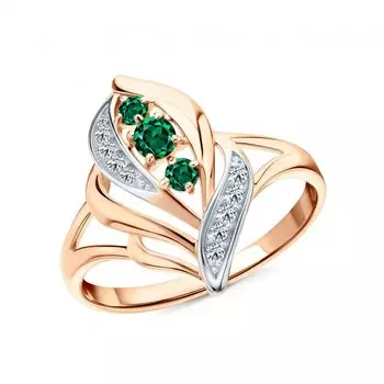 Золотое кольцо с бриллиантами природными и изумрудами природными