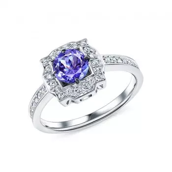 Золотое кольцо с бриллиантами природными и танзанитами природными