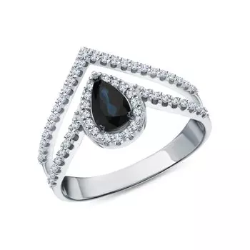 Золотое кольцо с бриллиантами природными и сапфирами природными