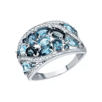 Золотое кольцо с бриллиантами природными и топазами природными