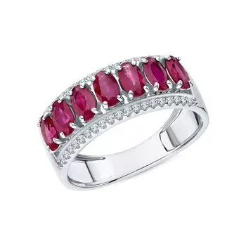 Золотое кольцо с бриллиантами природными и рубинами природными