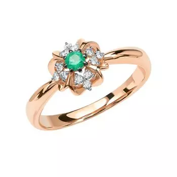 Золотое кольцо с бриллиантами природными и изумрудами природными