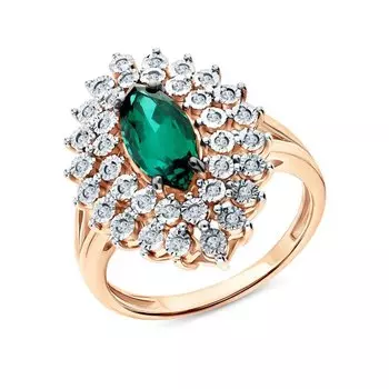 Золотое кольцо с бриллиантами природными и изумрудами выращенными