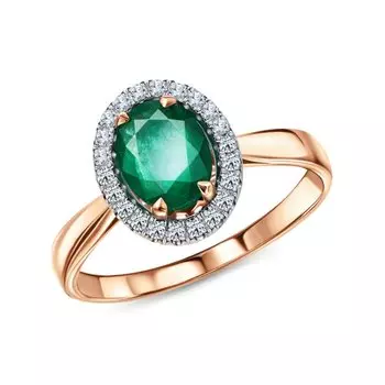 Золотое кольцо с бриллиантами природными и изумрудами природными