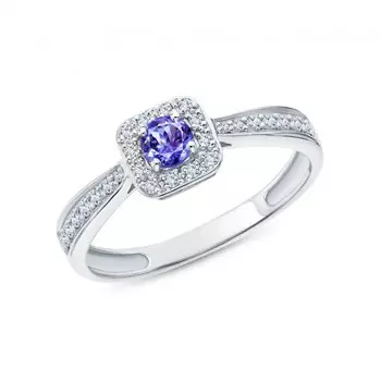 Золотое кольцо с бриллиантами природными и танзанитами природными