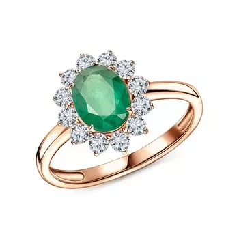 Золотое кольцо с бриллиантами природными и изумрудами природными