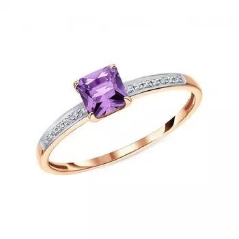 Золотое кольцо с бриллиантами природными и аметистами природными