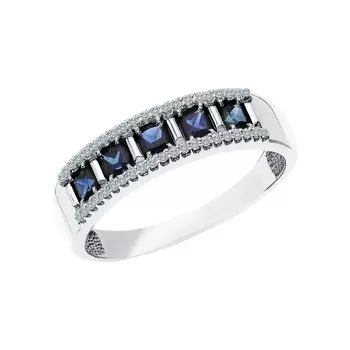 Золотое кольцо с бриллиантами природными и сапфирами природными