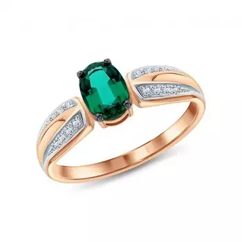 Золотое кольцо с бриллиантами природными и изумрудами выращенными