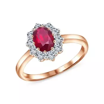 Золотое кольцо с бриллиантами природными и рубинами природными