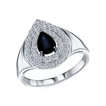 Золотое кольцо с бриллиантами природными и сапфирами природными