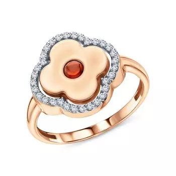 Золотое кольцо с бриллиантами природными и гранатами природными