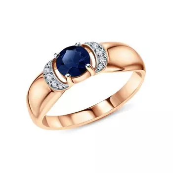 Золотое кольцо с бриллиантами природными и сапфирами выращенными