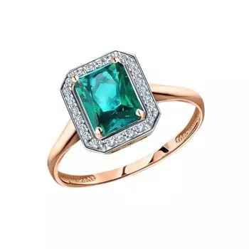 Золотое кольцо с бриллиантами природными и изумрудами выращенными