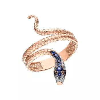 Золотое кольцо с бриллиантами природными и сапфирами природными