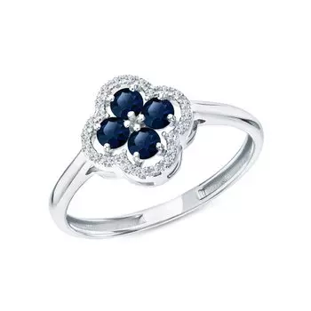 Золотое кольцо с бриллиантами природными и сапфирами природными