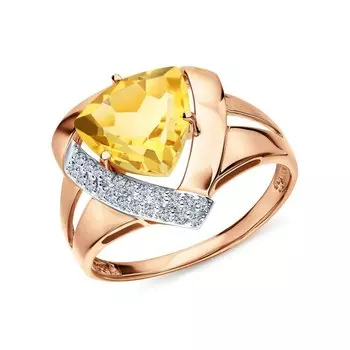 Золотое кольцо с бриллиантами природными и цитринами природными