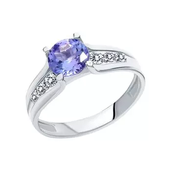 Золотое кольцо с бриллиантами природными и танзанитами природными