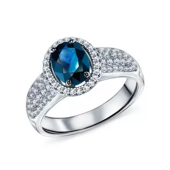 Золотое кольцо с бриллиантами природными и сапфирами природными