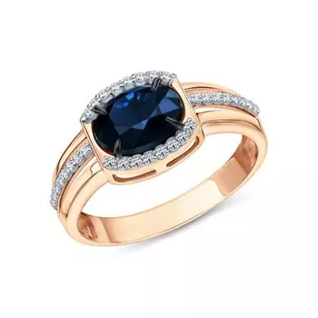 Золотое кольцо с бриллиантами природными и сапфирами природными