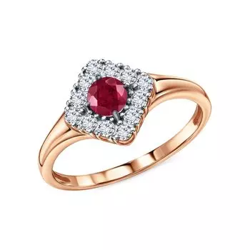 Золотое кольцо с бриллиантами природными и рубинами природными