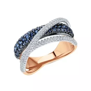 Золотое кольцо с бриллиантами природными и сапфирами природными