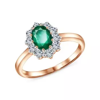 Золотое кольцо с бриллиантами природными и изумрудами природными