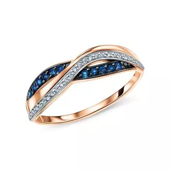 Золотое кольцо с бриллиантами природными и сапфирами природными