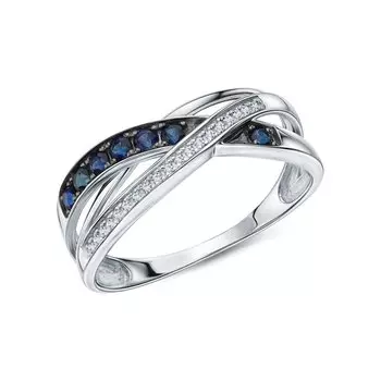 Золотое кольцо с бриллиантами природными и сапфирами природными