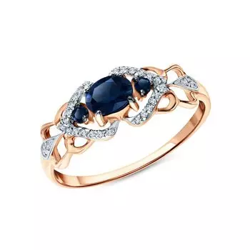 Золотое кольцо с бриллиантами природными и сапфирами природными