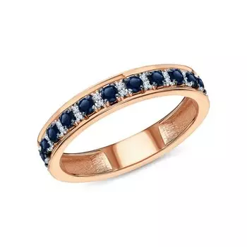 Золотое кольцо с бриллиантами природными и сапфирами природными