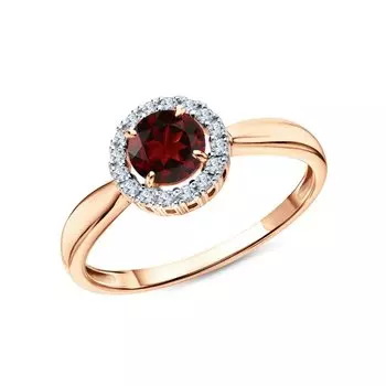 Золотое кольцо с бриллиантами природными и гранатами природными