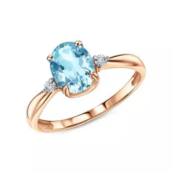 Золотое кольцо с бриллиантами природными и топазами природными