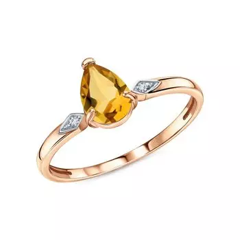 Золотое кольцо с бриллиантами природными и цитринами природными