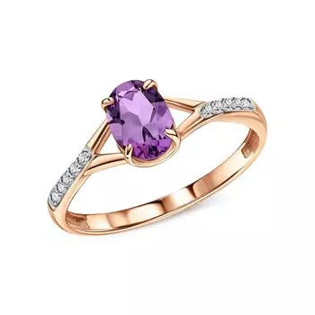 Золотое кольцо с бриллиантами природными и аметистами природными